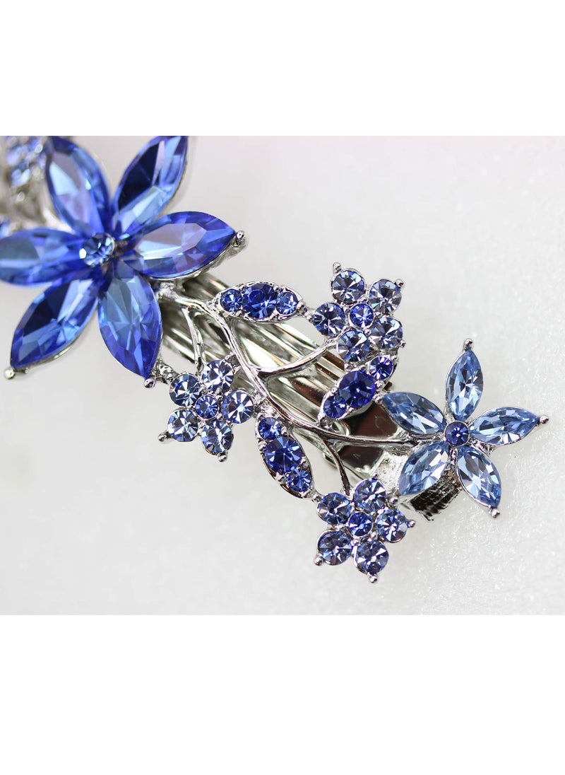 Faship Gorgeous Blue Crystal Floral Hair Barrette