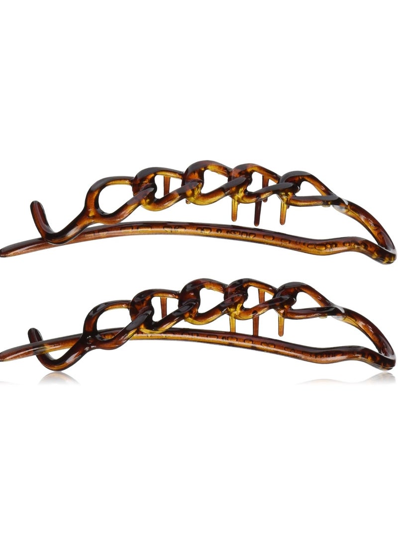 Caravan Non Metal Chain Slide Barrettes Made Of Celluloid Acetate In Tortoise Shell Pair