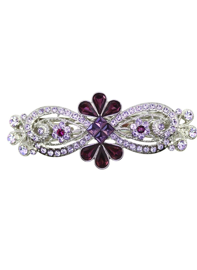 Faship Purple Rhinestone Crystal Floral Hair Barrette Clip