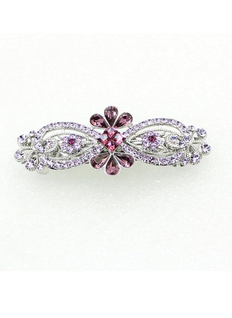 Faship Purple Rhinestone Crystal Floral Hair Barrette Clip