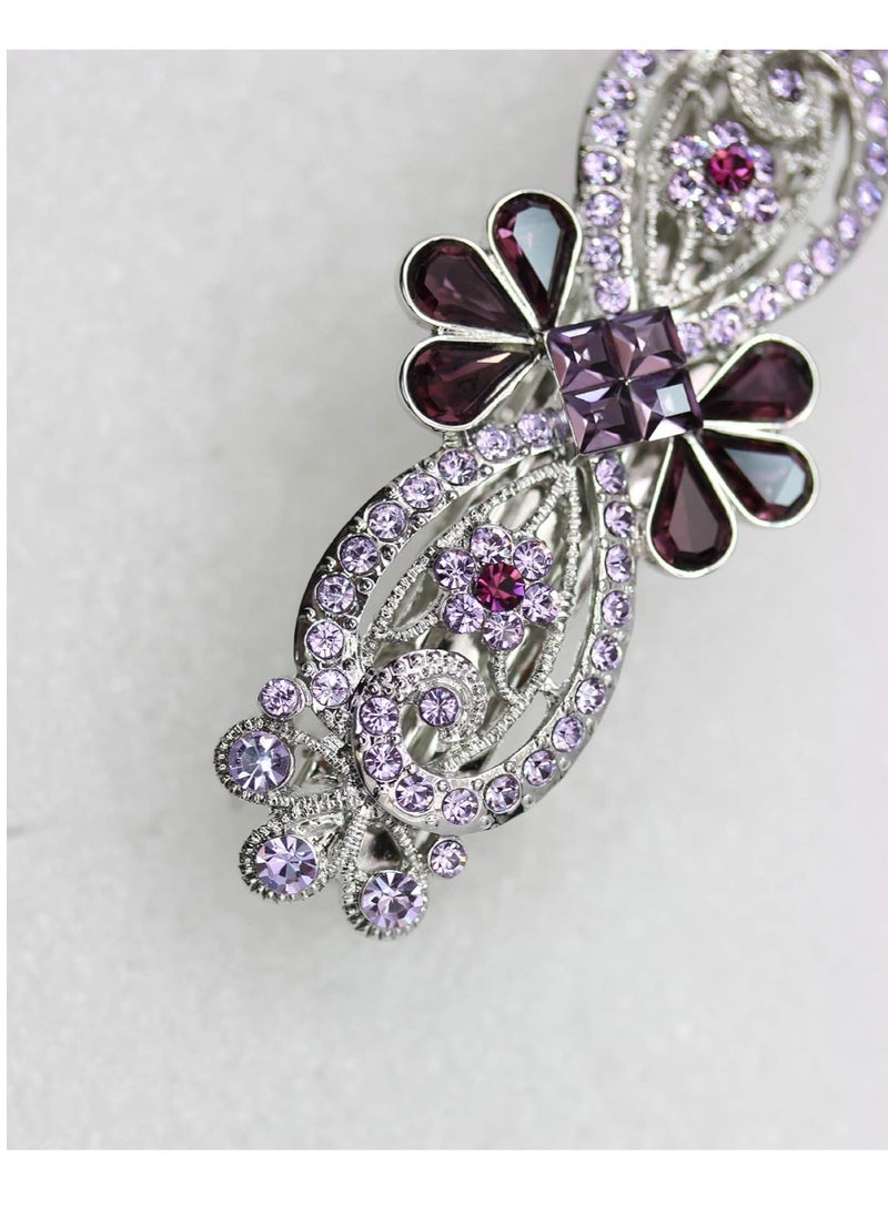 Faship Purple Rhinestone Crystal Floral Hair Barrette Clip