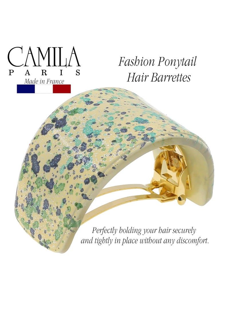 Camila Paris CP3215 French Hair Barrette, Hair Ponytail Holder for Fine Long Hair, Green and White, Strong Hold Grip Hair Clips for Women, No Slip Styling Girls Hair Accessories, Made in France