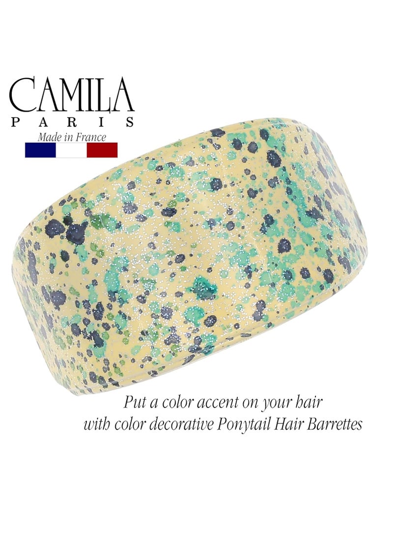 Camila Paris CP3215 French Hair Barrette, Hair Ponytail Holder for Fine Long Hair, Green and White, Strong Hold Grip Hair Clips for Women, No Slip Styling Girls Hair Accessories, Made in France