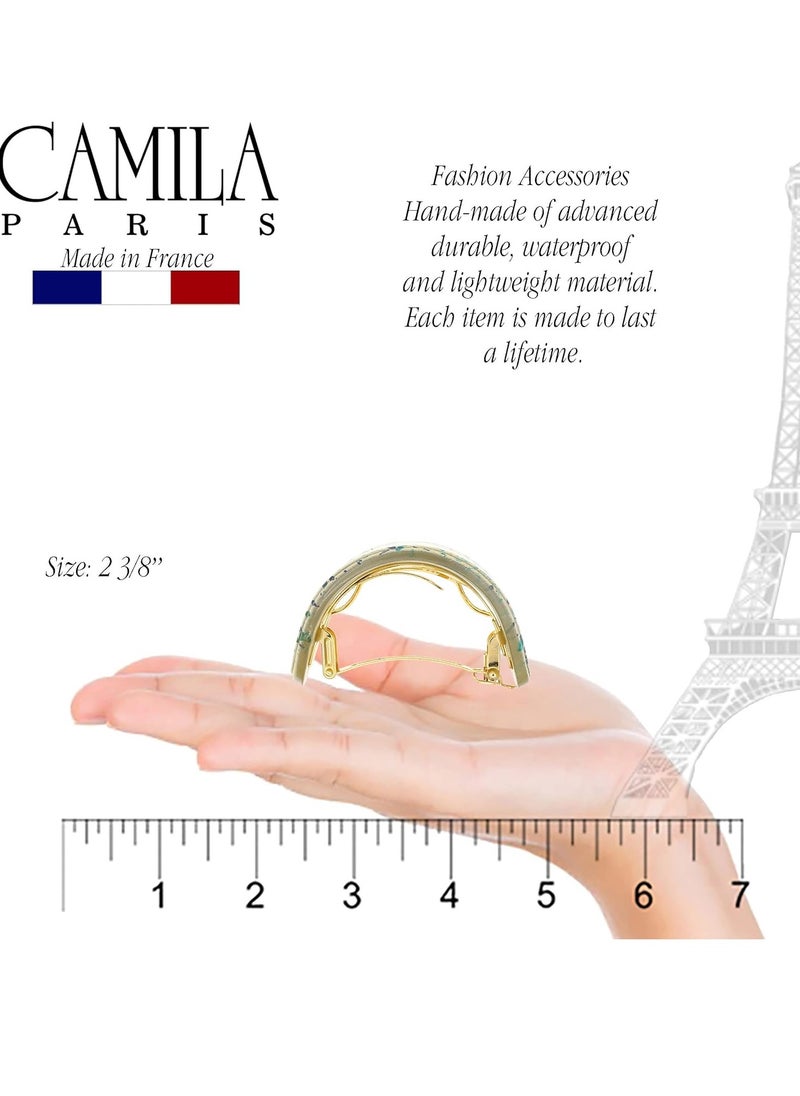 Camila Paris CP3215 French Hair Barrette, Hair Ponytail Holder for Fine Long Hair, Green and White, Strong Hold Grip Hair Clips for Women, No Slip Styling Girls Hair Accessories, Made in France