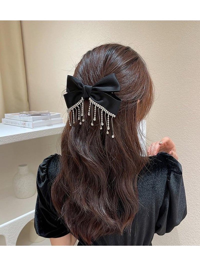 Hair Bows for Women Girls Big Bow Hair Clips Hair Accessories Bow Clips Decorative Hair Bow Glitter Tassel Ribbon Bowknot Hair Clips Satin Bow Hair Barrette with Rhinestones Sparkly Bows for Hair