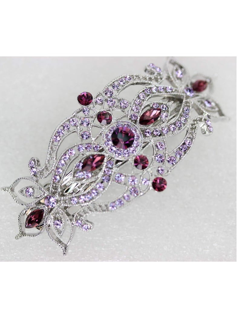 Faship Gorgeous Purple Rhinestone Crystal Big Floral Hair Barrette