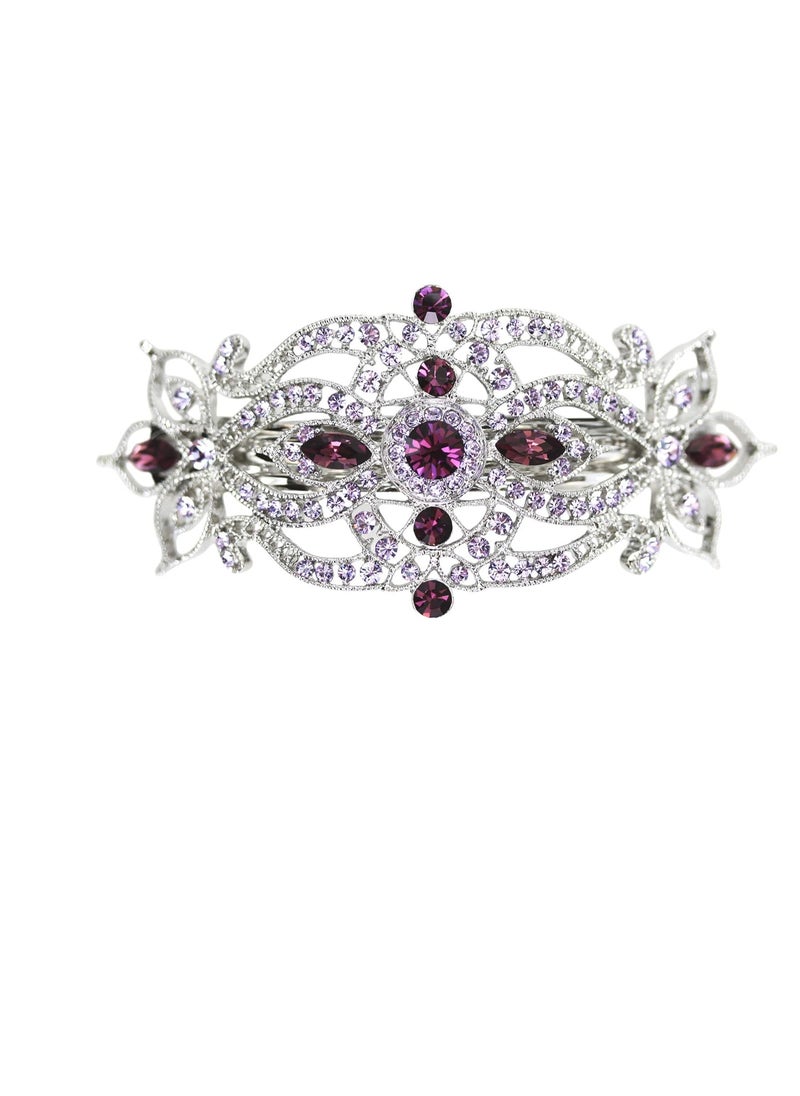 Faship Gorgeous Purple Rhinestone Crystal Big Floral Hair Barrette