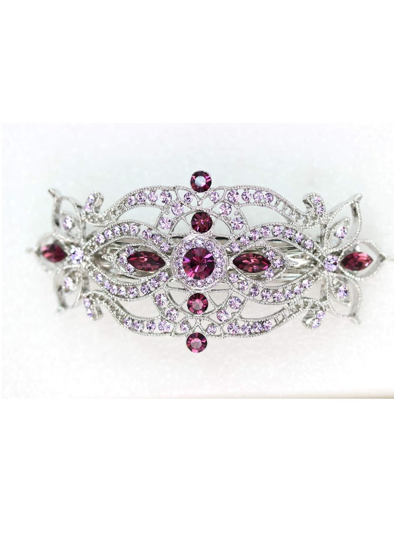 Faship Gorgeous Purple Rhinestone Crystal Big Floral Hair Barrette