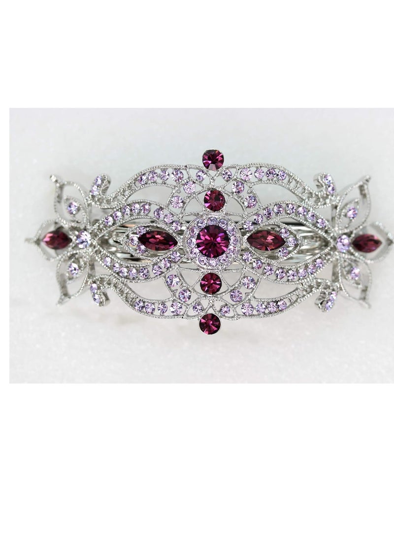 Faship Gorgeous Purple Rhinestone Crystal Big Floral Hair Barrette