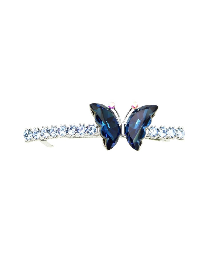 Faship Navy Blue Rhinestone Crystal Butterfly Hair Barrette Clip