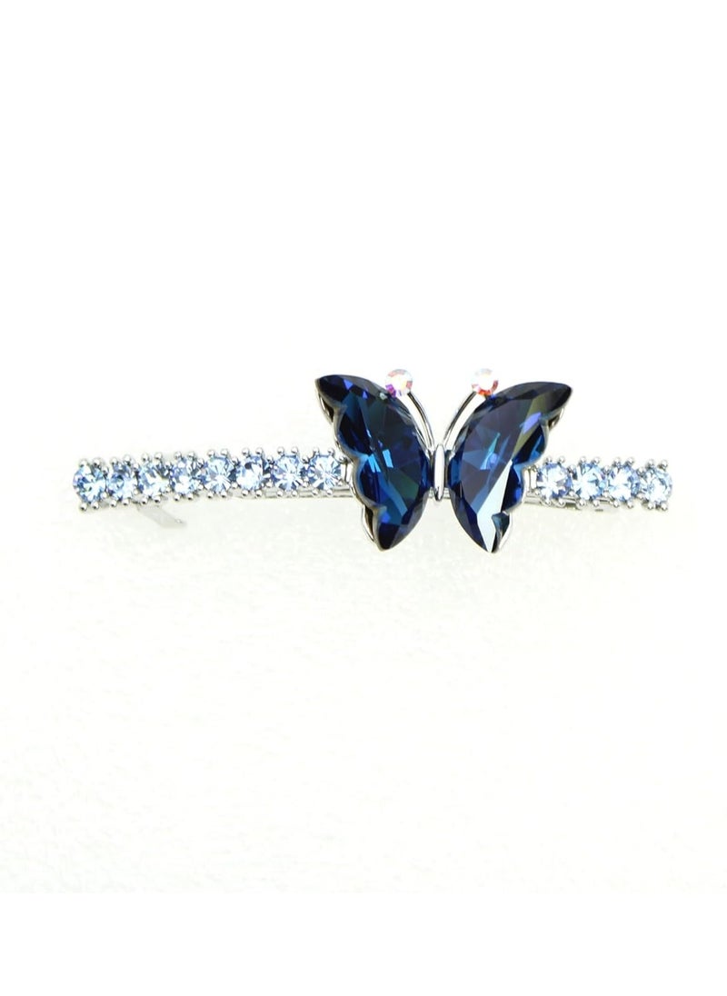 Faship Navy Blue Rhinestone Crystal Butterfly Hair Barrette Clip
