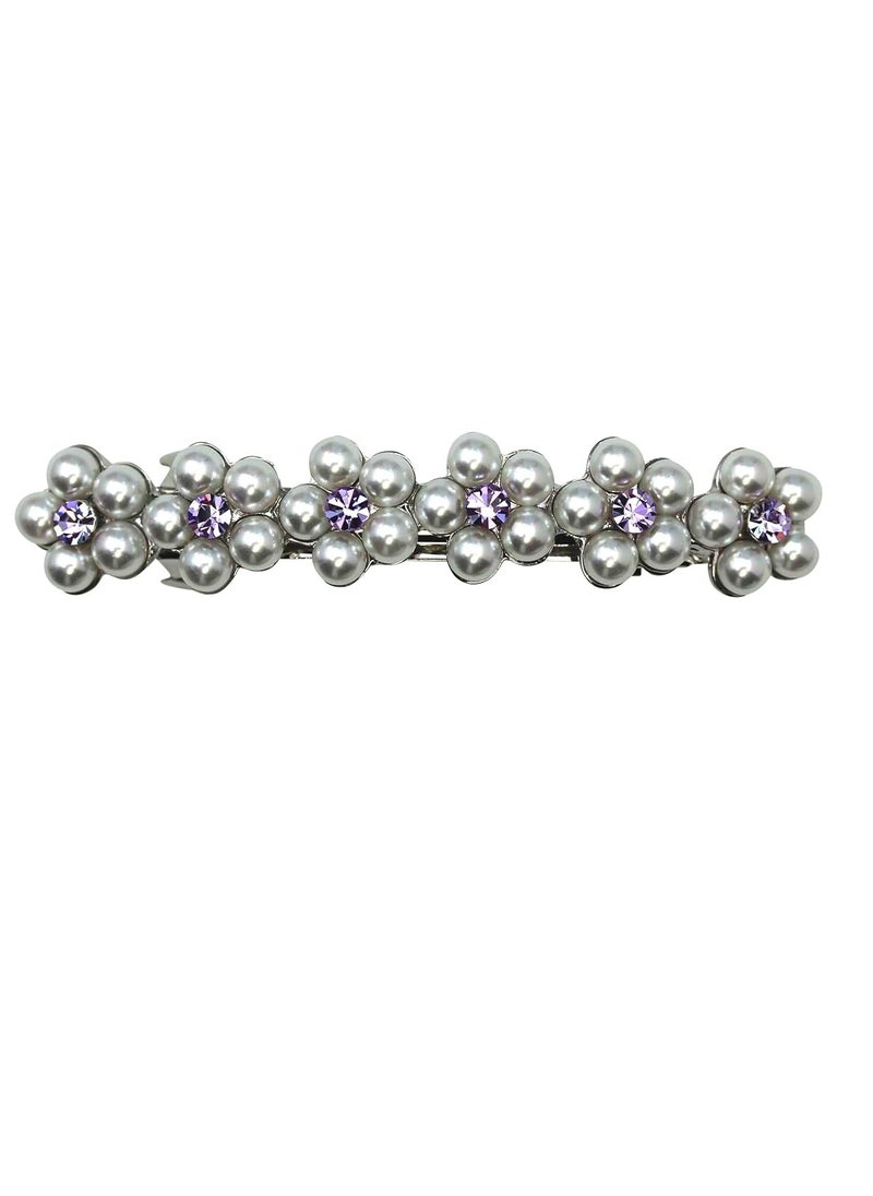 Faship Violet Purple Crystal Pearls Floral Small Hair Barrette Clip