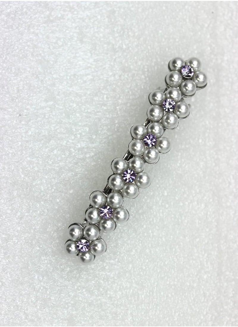 Faship Violet Purple Crystal Pearls Floral Small Hair Barrette Clip