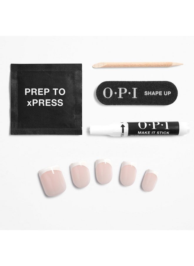 OPI xPRESS/ON French Press | French Tip Nail Art Short Round Press On Nails | With Nail Glue | Long Lasting, Reusable, Non-damaging