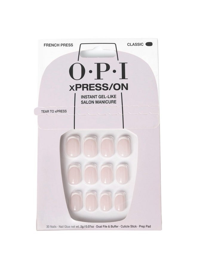 OPI xPRESS/ON French Press | French Tip Nail Art Short Round Press On Nails | With Nail Glue | Long Lasting, Reusable, Non-damaging