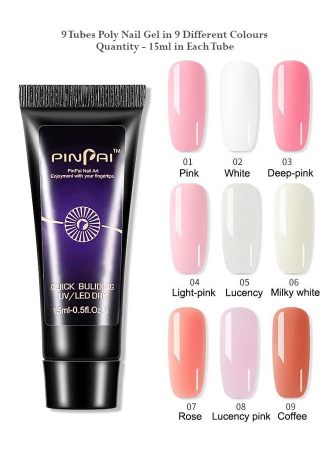 Pinpai Professional Nail Extension Poly Nail Gel Kit with Top Coat Base Coat