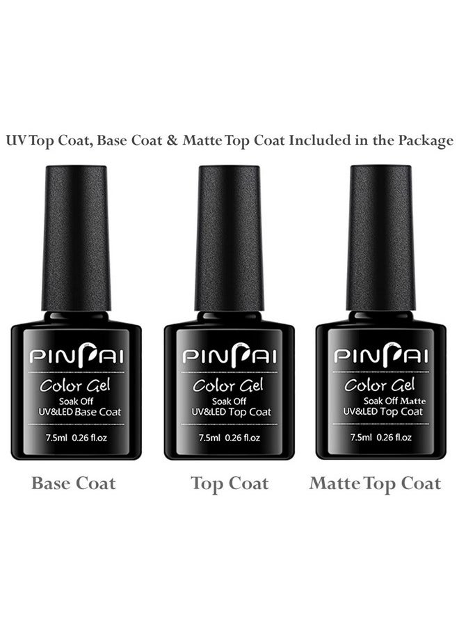 Pinpai Professional Nail Extension Poly Nail Gel Kit with Top Coat Base Coat