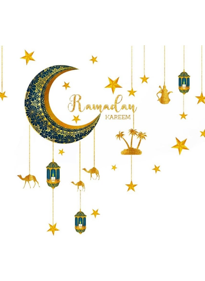 Ramadan Wall Decor Stickers Islamic Muslim Wall Stickers Eid Mubarak Wall Decals Lantern Moon Star Window Clings for Home Wall Living Room Bedroom Décor Wallpaper