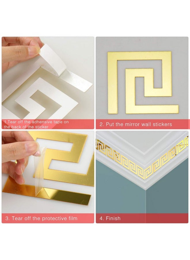 60Pcs Diy Mirror Stickers Removable Adhensive Wall Stickers Decals For Home Art Room Bedroom Background Decoration (Geometric Greek Key Pattern)