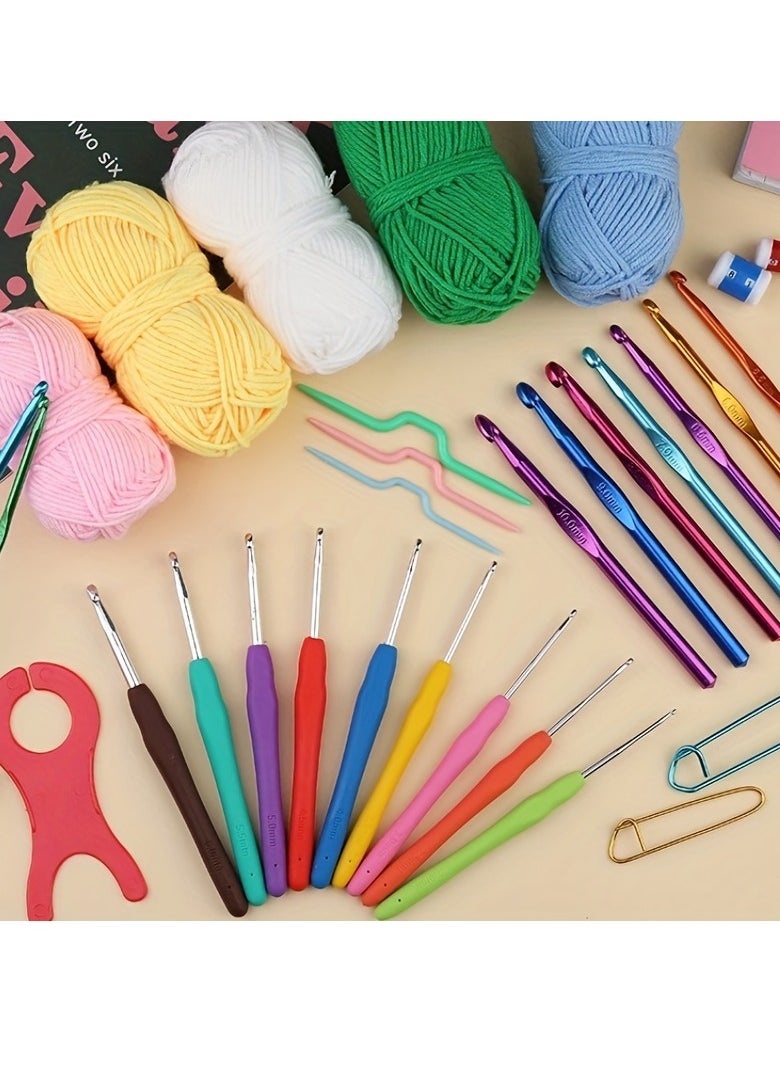 Deluxe 130pcs Crochet Kit with Multicolor Yarn, Storage Bag u0026 Accessories - All-Season Knitting Set with Hooks, Scissors, Needles u0026 Stitch Markers