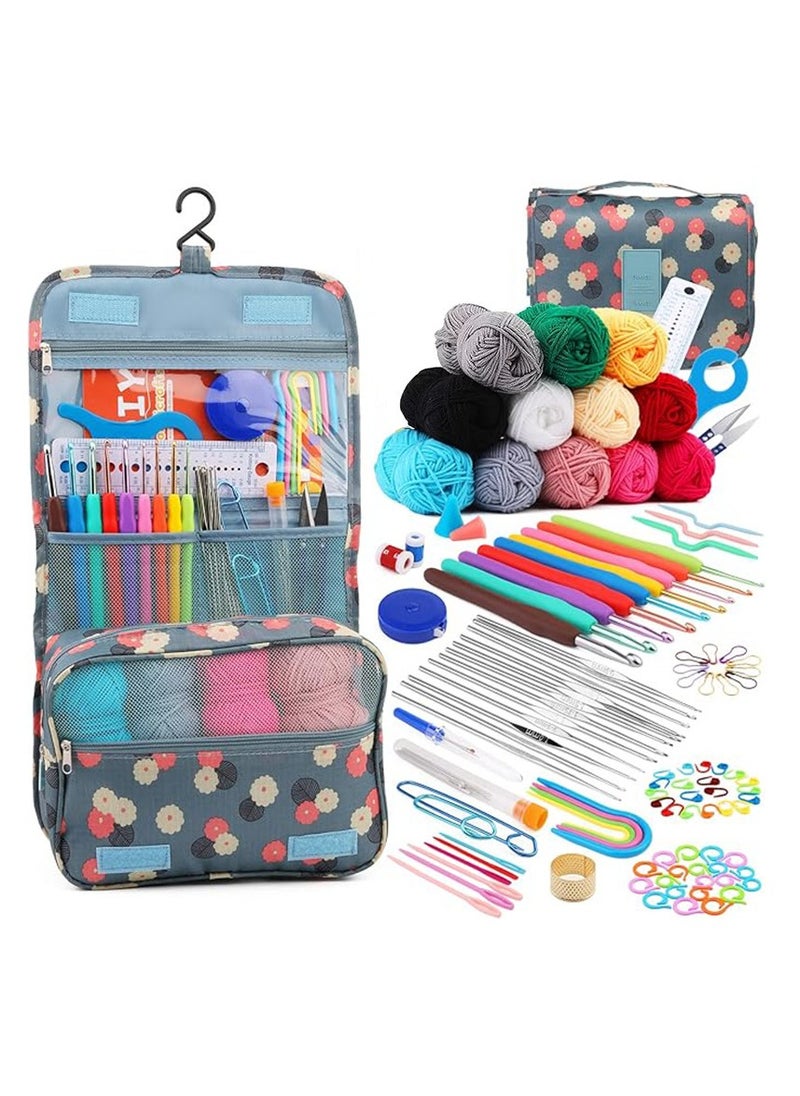 Deluxe 130pcs Crochet Kit with Multicolor Yarn, Storage Bag u0026 Accessories - All-Season Knitting Set with Hooks, Scissors, Needles u0026 Stitch Markers