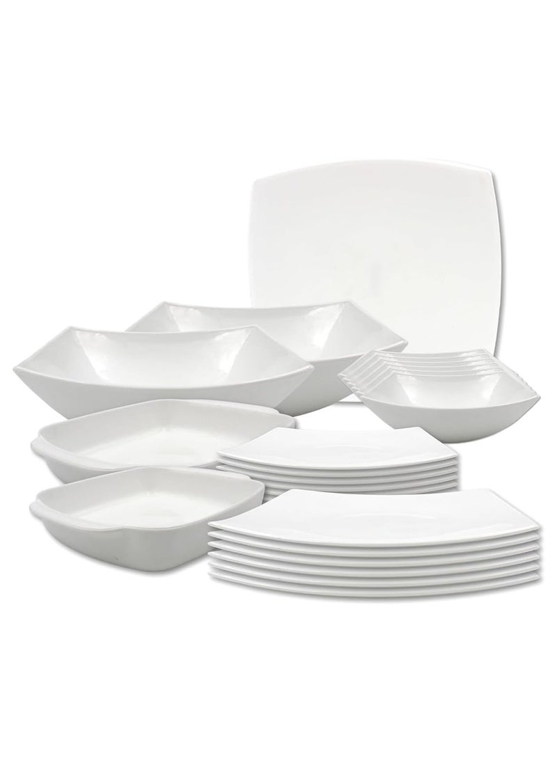 Melrich 23 Piece Square Opalware Dinnerware set 6 Dinner plate 6 Dessert plate 6 Bowls 2 Serving bowl 1 Serving plate Fish grill tray1 Chicken grill tray