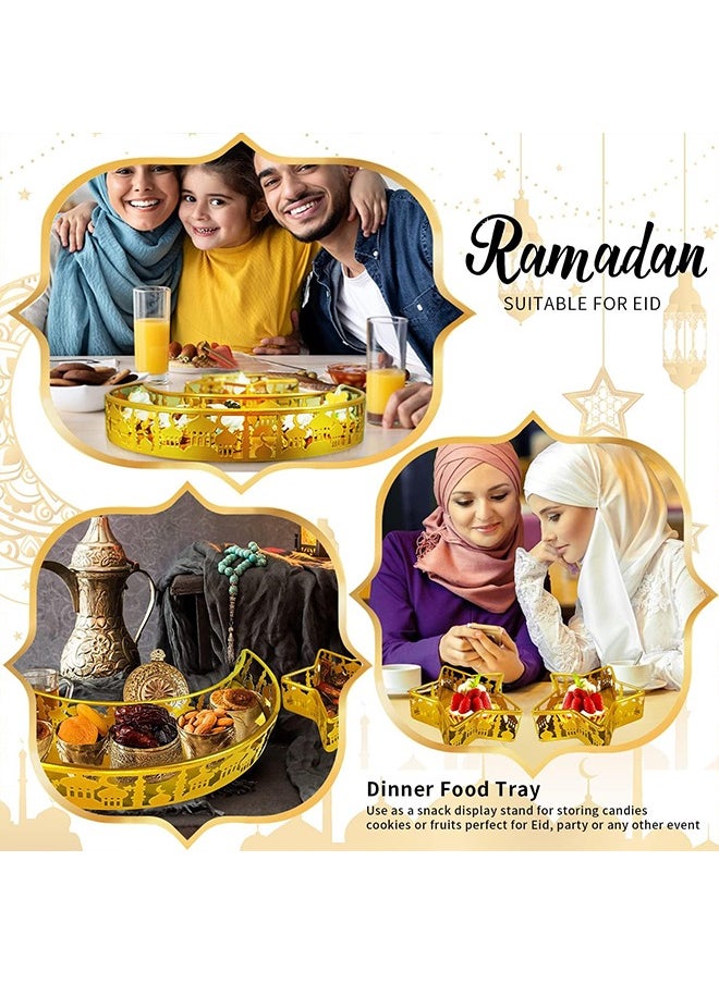 2Pcs Ramadan Decoration Plates Iron Serving Ramadan Tray,Gold Moon Star Shaped Candy Dish,Pastry Snacks Dessert Holder for Holiday Ramadan Home Decor Party Supplies