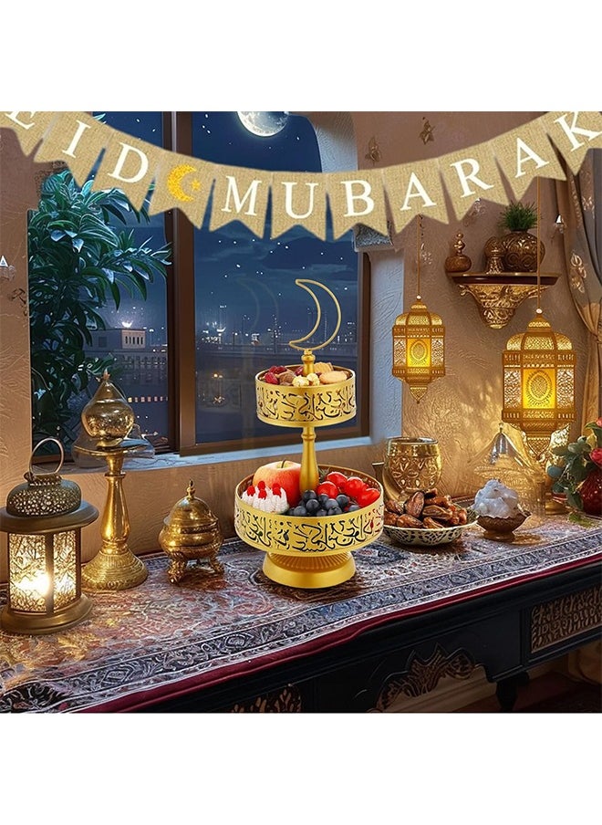 Ramadan Decorations for Home,2-tier Ramadan Serving Tray,Moon Ramadan Stand Pastry Candy Fruit Stand Party Ramadan Table Decoration (Gold)