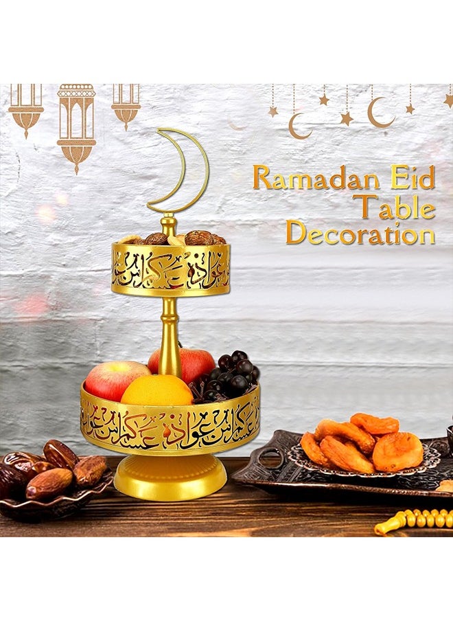 Ramadan Decorations for Home,2-tier Ramadan Serving Tray,Moon Ramadan Stand Pastry Candy Fruit Stand Party Ramadan Table Decoration (Gold)