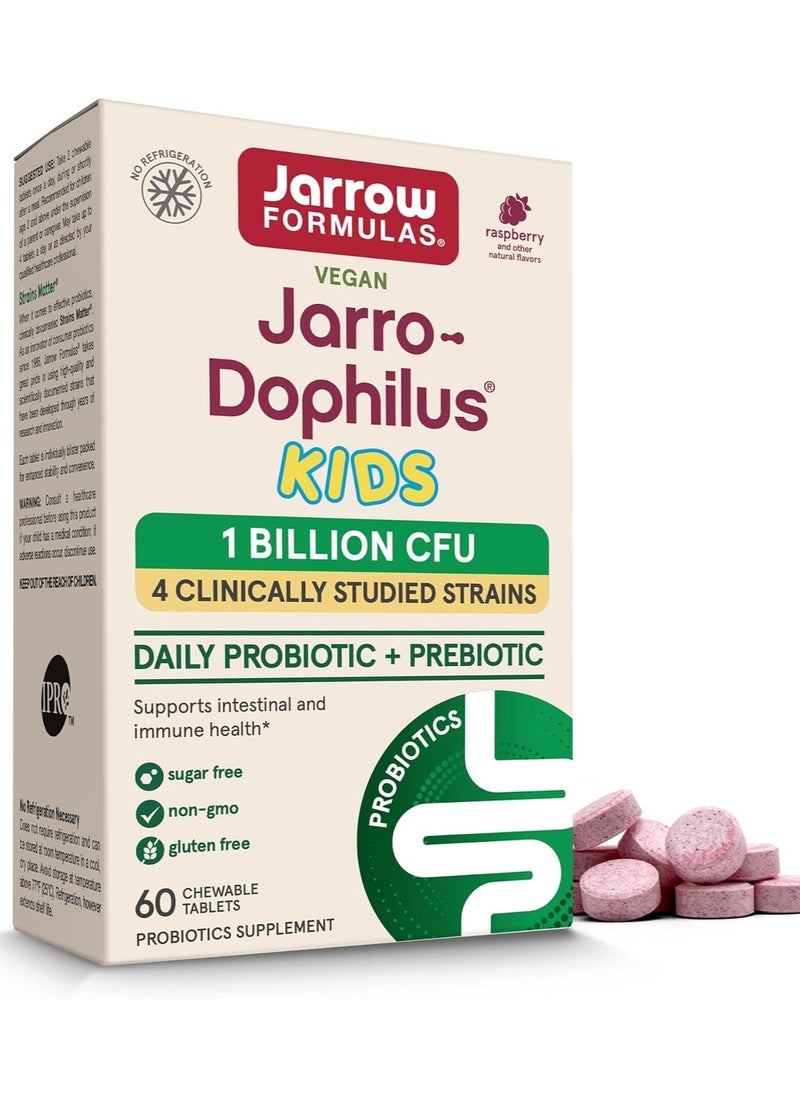 Jarro-Dophilus Kids Daily Probiotic + Prebiotic Raspberry 1 Billion CFU 60 Chewable Tablets