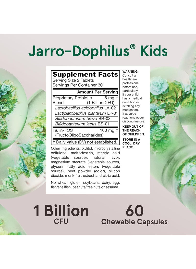 Jarro-Dophilus Kids Daily Probiotic + Prebiotic Raspberry 1 Billion CFU 60 Chewable Tablets