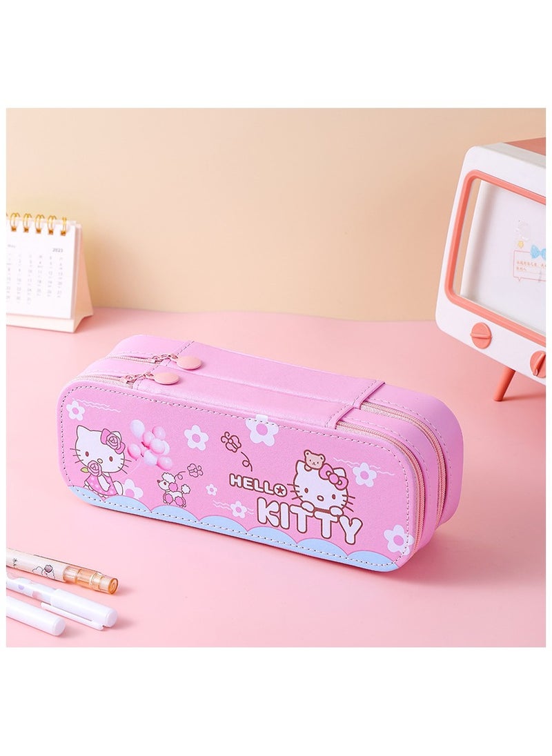 Double-layer Large-capacity Girl's Pencil Case, Cute Kuromi Cinnamon Dog Melody KT Cat Student Pencil Case 6*22*7.5CM