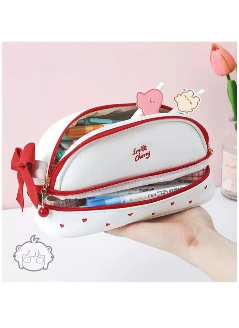 Cute Girly Double-Layer Pencil Case Simple Pencil Case Large-Capacity Student Stationery Storage Bag 22*11*6.5CM