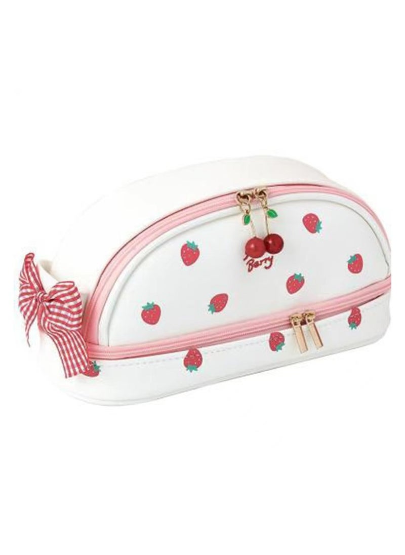 Cute Girly Double-Layer Pencil Case Simple Pencil Case Large-Capacity Student Stationery Storage Bag 22*11*6.5CM