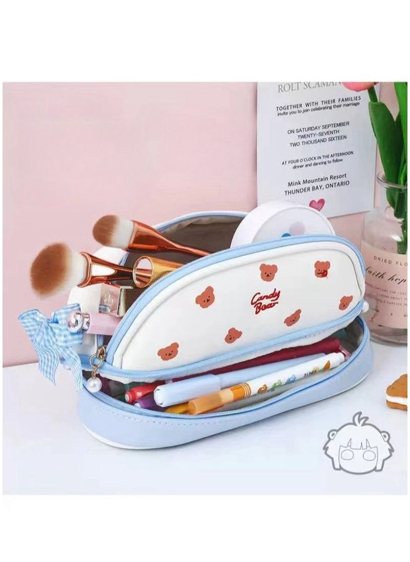Cute Girly Double-Layer Pencil Case Simple Pencil Case Large-Capacity Student Stationery Storage Bag 22*11*6.5CM