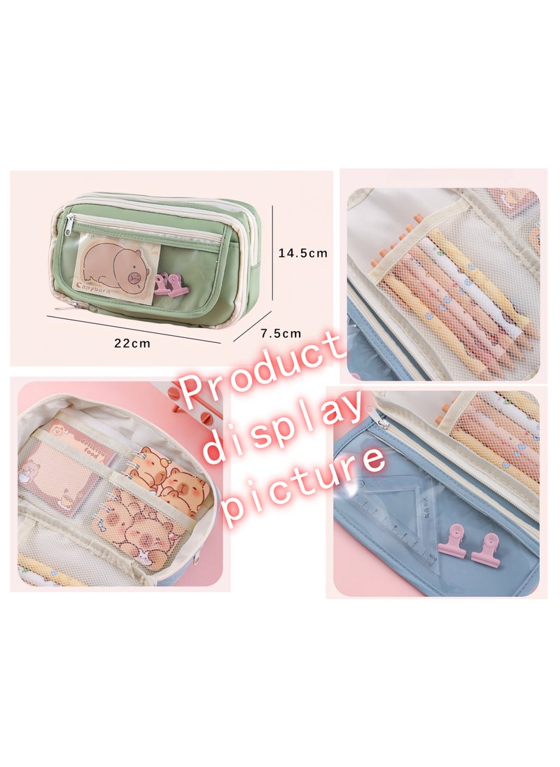Flip-top Nine-layer Large-capacity Multifunctional Student Capibara Dirt-resistant Pencil Case Single-shoulder Stationery Bag 22*17.5*7.5CM
