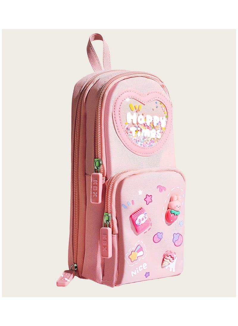 Girls Three-layer Pencil Bag Student Children Large Capacity High Value Simple Cute Girls Cartoon Stationery Bag 21*9.5*6.5CM