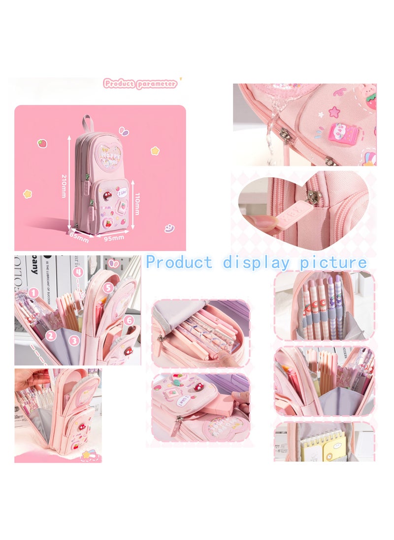 Girls Three-layer Pencil Bag Student Children Large Capacity High Value Simple Cute Girls Cartoon Stationery Bag 21*9.5*6.5CM