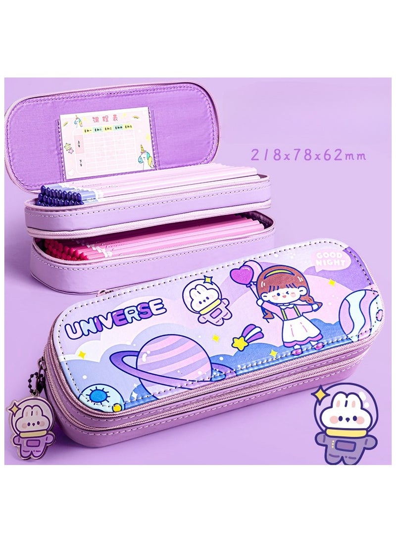 Double-layer high-value large-capacity pencil case for girls, simple stationery bag, cute stationery pencil case for primary and secondary school students 21.8*7.8*6.2CM