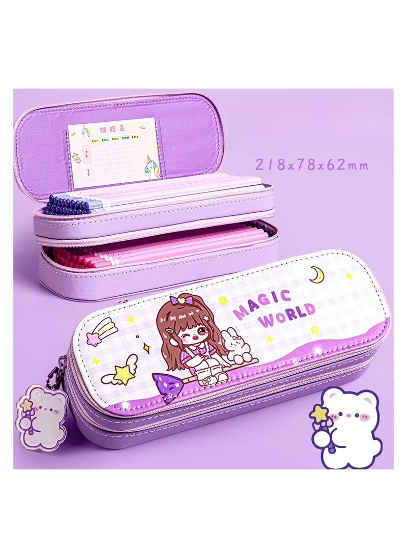 Double-layer high-value large-capacity pencil case for girls, simple stationery bag, cute stationery pencil case for primary and secondary school students 21.8*7.8*6.2CM