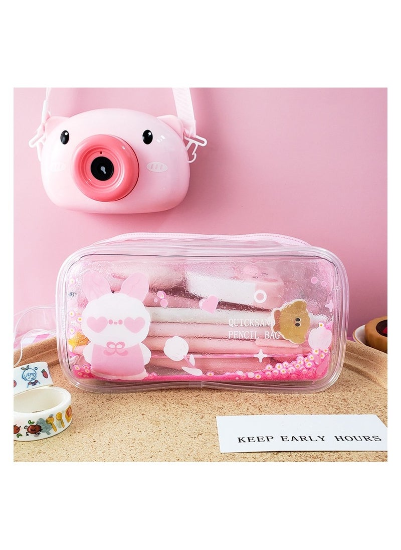 Large-capacity Quicksand Pencil case, Cute Girl Storage Bag, Transparent Cosmetic Bag, Pencil Case, Student Stationery Pencil Case 19*10.5*6.5CM