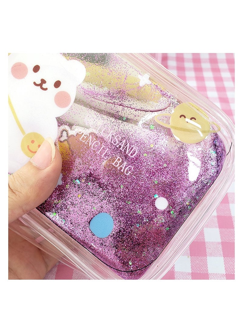 Large-capacity Quicksand Pencil case, Cute Girl Storage Bag, Transparent Cosmetic Bag, Pencil Case, Student Stationery Pencil Case 19*10.5*6.5CM