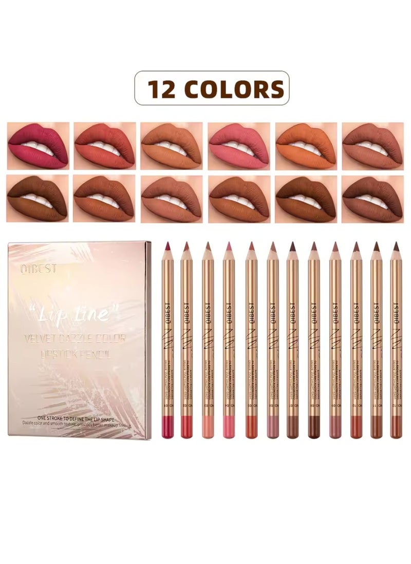 12Pcs Lip Line Velvet Dazzle Color Lipstick Pencil Matte Lipstick Lip Liner Pencil Set Smooth and Long Lasting Makeup Lippie Pencil Creamy Lips Liner High Pigmented Natural Makeup Matte Lipstick Plumping Lips Pencil Lip Liner Set