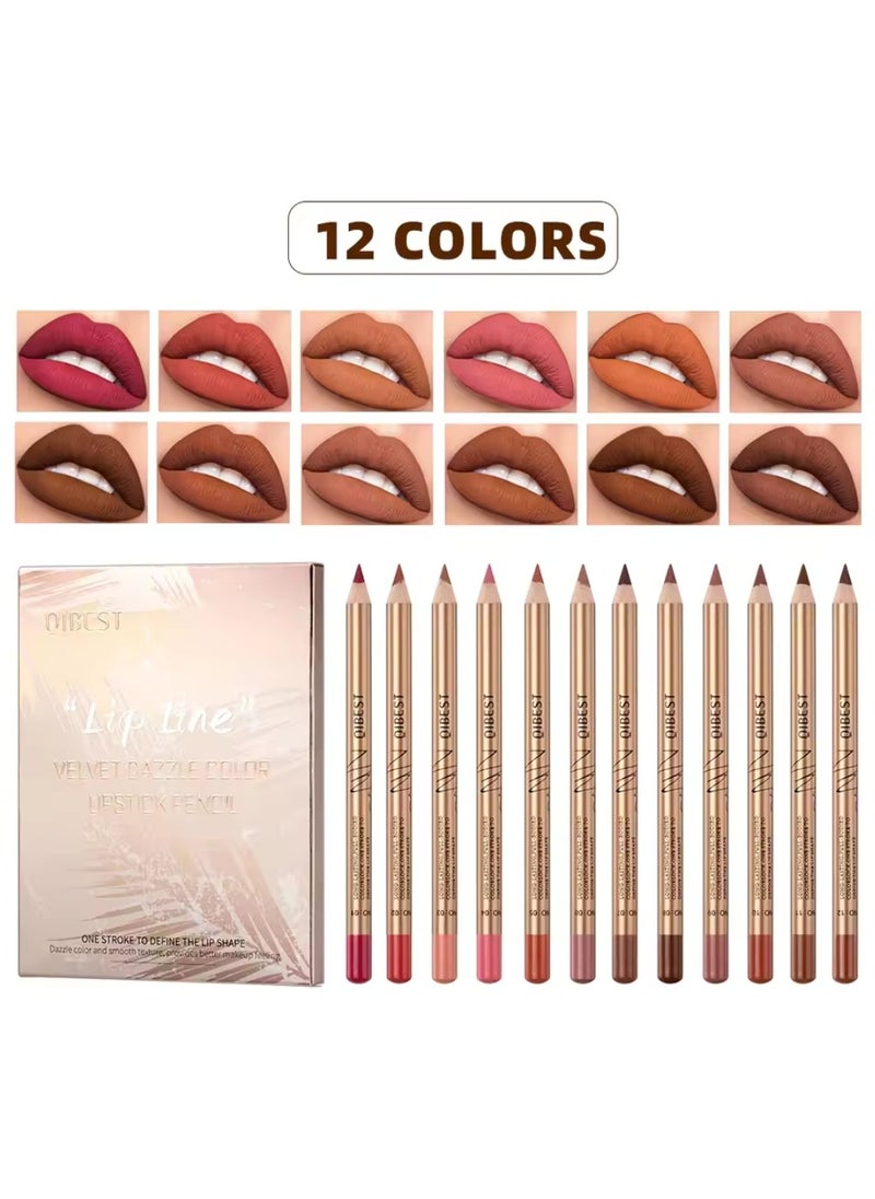 12Pcs Lip Line Velvet Dazzle Color Lipstick Pencil Matte Lipstick Lip Liner Pencil Set Smooth and Long Lasting Makeup Lippie Pencil Creamy Lips Liner High Pigmented Natural Makeup Matte Lipstick Plumping Lips Pencil Lip Liner Set