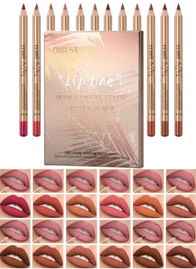 12Pcs Lip Line Velvet Dazzle Color Lipstick Pencil Matte Lipstick Lip Liner Pencil Set Smooth and Long Lasting Makeup Lippie Pencil Creamy Lips Liner High Pigmented Natural Makeup Matte Lipstick Plumping Lips Pencil Lip Liner Set