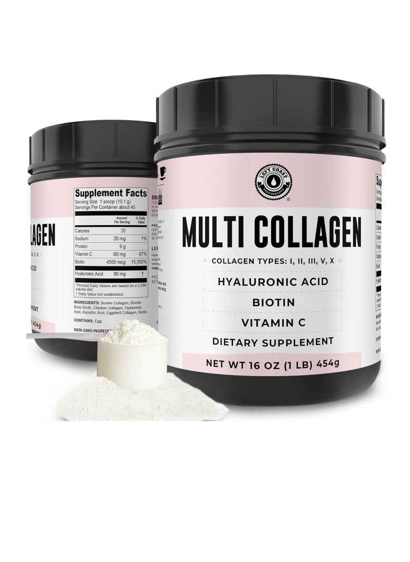 Collagen with Biotin, Hyaluronic Acid, Vitamin C (0.5kg Powder) Hydrolyzed Multi Collagen Peptide Protein (Types I, II, III, V, X). Collagen for Hair, Skin, Nails. Collagen Supplement for Women, Men