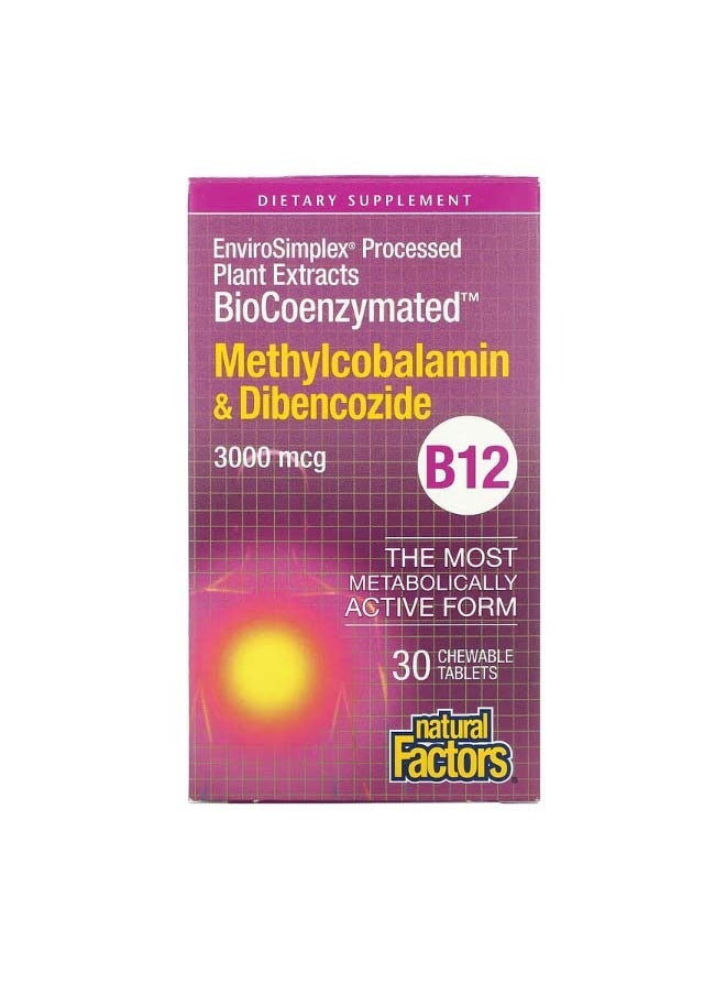 BioCoenzymated B12 Methylcobalamin And Dibencozide 3000 mcg 30 Chewable Tablets