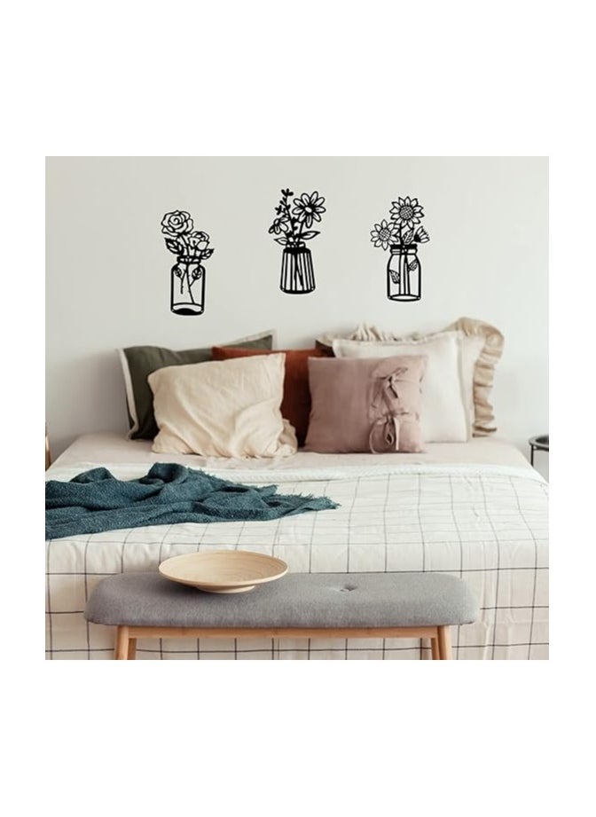 Wooden Wall Art With Self Adhesive Base - Black (Flower Vases - Daisy, Sunflower, Rose)