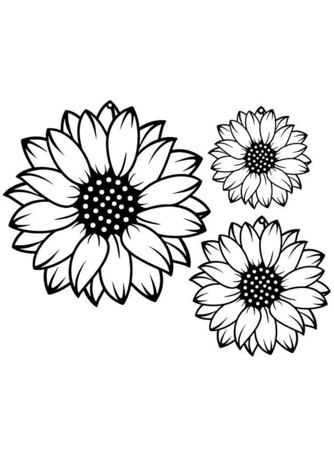 Wooden Wall Art With Self Adhesive Base - Black (Sunflowers - Pack of 3)