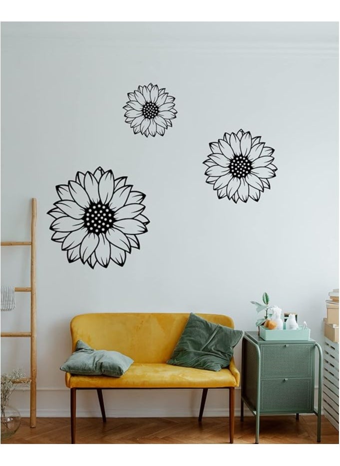Wooden Wall Art With Self Adhesive Base - Black (Sunflowers - Pack of 3)